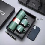 Steel Vacuum Flask Set with 3 Steel Cups Combo-500ml Double-Layer Stainless Steel - Teal - Image 6