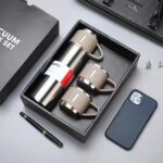 Steel Vacuum Flask Set with 3 Steel Cups Combo-500ml Double-Layer Stainless Steel - Teal - Image 3