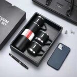 Steel Vacuum Flask Set with 3 Steel Cups Combo-500ml Double-Layer Stainless Steel - Teal - Image 4